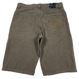 Vintage Fubu Shorts Men 38 Olive Green Denim Baggy Jorts Skate Y2K  Embroidered